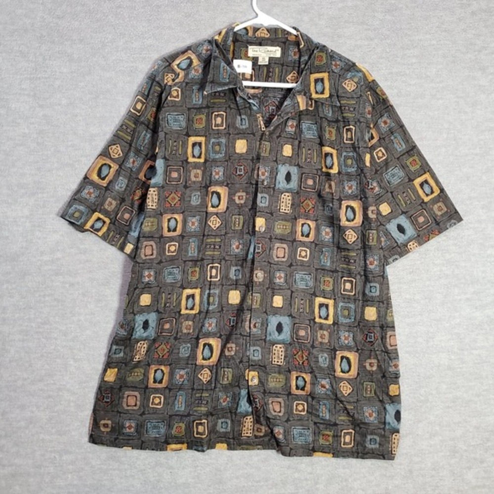 VINTAGE Tori Richard Men Button Up Shirt XL Gray Geometric Made In Hawaii USA